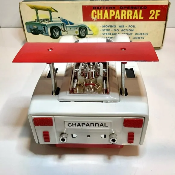 Vintage Alps Fully Working, Tin, Chaparral 2F Battery Operated Race Car With Box